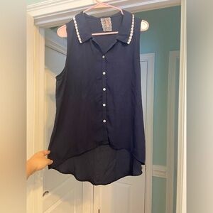 MAUVE High Low Lace Trim Collar Tank Top